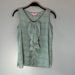 Lilly Pulitzer 100% Silk Mint Green Ruffle-Front Sleeveless Camisole size 2